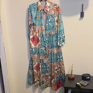 Vibrant Long Sleeve Patchwork Dress
